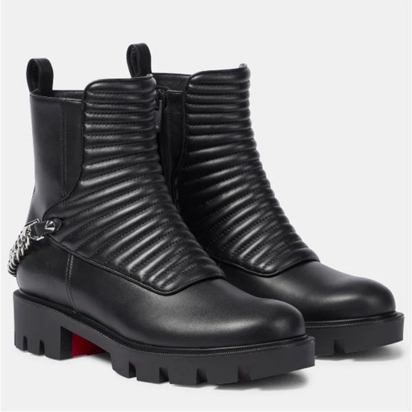 CHRISTIAN LOUBOUTIN Maddic Max chain-embellished quilted leather ankle boots 37 - Picture 1 of 16